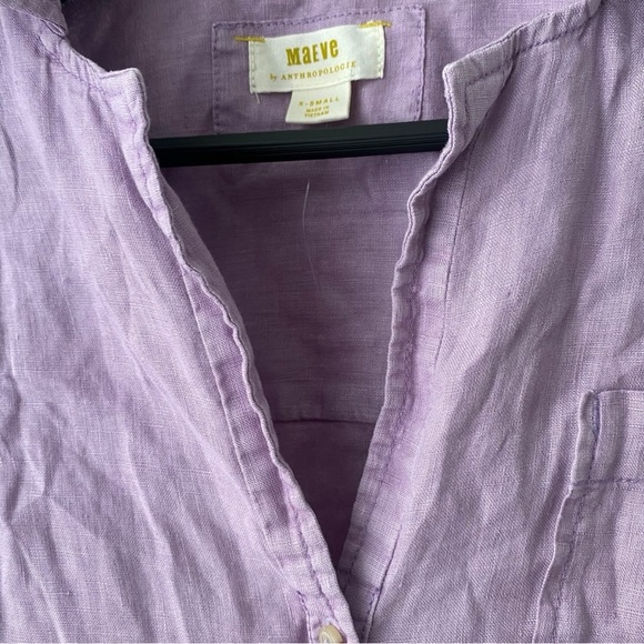 Anthropologie Maeve LILAC Linen Buttondown Ruched Sleeve Blouse I Size: XS - Picture 8 of 13